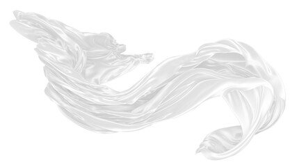 Beautiful flowing fabric of white wavy silk or satin. 3d rendering image.