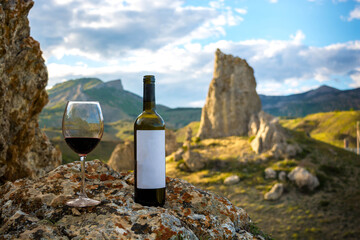 Wine in nature in the mountains