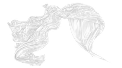 Beautiful flowing fabric of white wavy silk or satin. 3d rendering image.