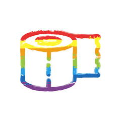 Roll of toilet paper, simple icon. Drawing sign with LGBT style, seven colors of rainbow (red, orange, yellow, green, blue, indigo, violet