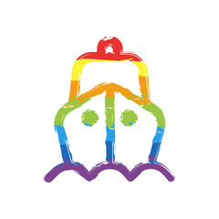 Cruise ship, ocean liner, sea boat. Drawing sign with LGBT style, seven colors of rainbow (red, orange, yellow, green, blue, indigo, violet