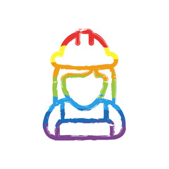 Construction worker, contractor or engineer. Drawing sign with LGBT style, seven colors of rainbow (red, orange, yellow, green, blue, indigo, violet