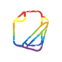 Sheets of book or magazine, stack of paper documents, business icon. Drawing sign with LGBT style, seven colors of rainbow (red, orange, yellow, green, blue, indigo, violet