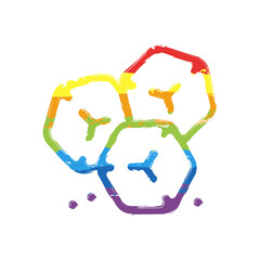 A few cubes of sugar or ice, simple icon. Drawing sign with LGBT style, seven colors of rainbow (red, orange, yellow, green, blue, indigo, violet