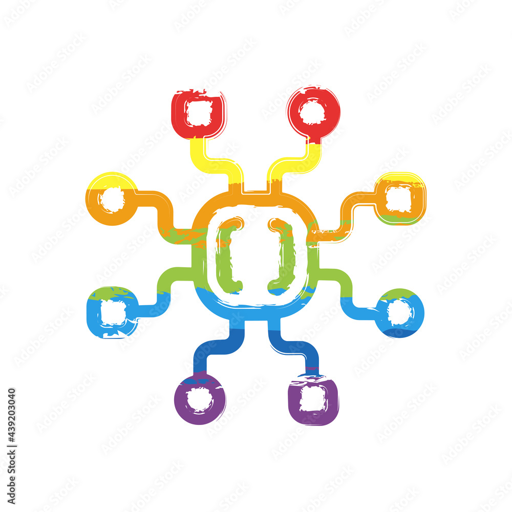 Poster algorithm icon, api integration, data software. drawing sign with lgbt style, seven colors of rainbo