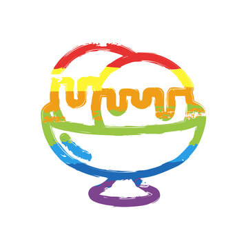 Ice cream balls in the bowl. Drawing sign with LGBT style, seven colors of rainbow (red, orange, yellow, green, blue, indigo, violet