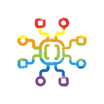 Algorithm icon, api integration, data software. Drawing sign with LGBT style, seven colors of rainbow (red, orange, yellow, green, blue, indigo, violet