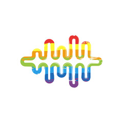 Sound wave, simple icon. Drawing sign with LGBT style, seven colors of rainbow (red, orange, yellow, green, blue, indigo, violet