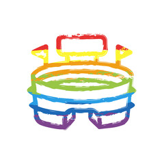 Simple stadium icon, sport arena. Drawing sign with LGBT style, seven colors of rainbow (red, orange, yellow, green, blue, indigo, violet