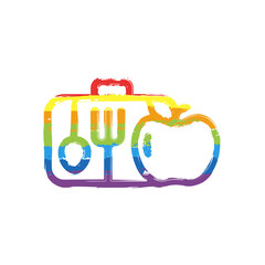 Lunch box, container for food, simple icon. Drawing sign with LGBT style, seven colors of rainbow (red, orange, yellow, green, blue, indigo, violet