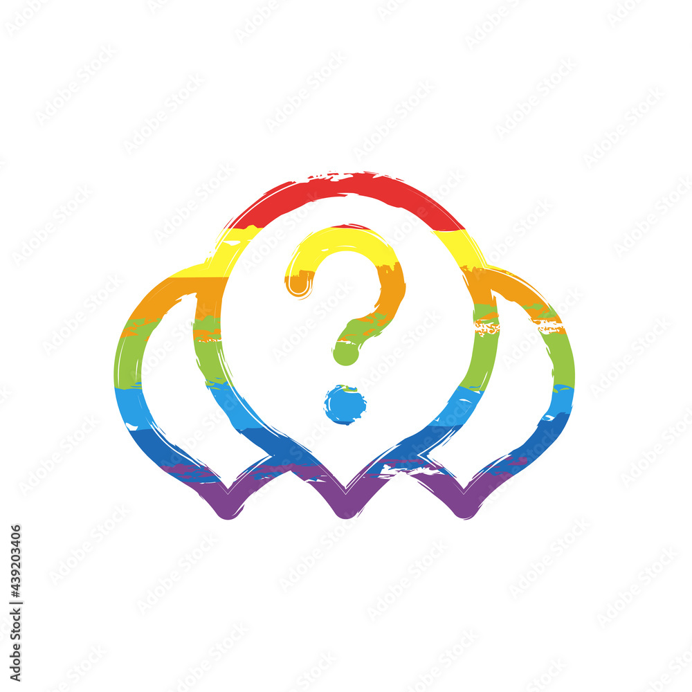Poster question mark in bubble, simple icon of faq or chat. drawing sign with lgbt style, seven colors of r