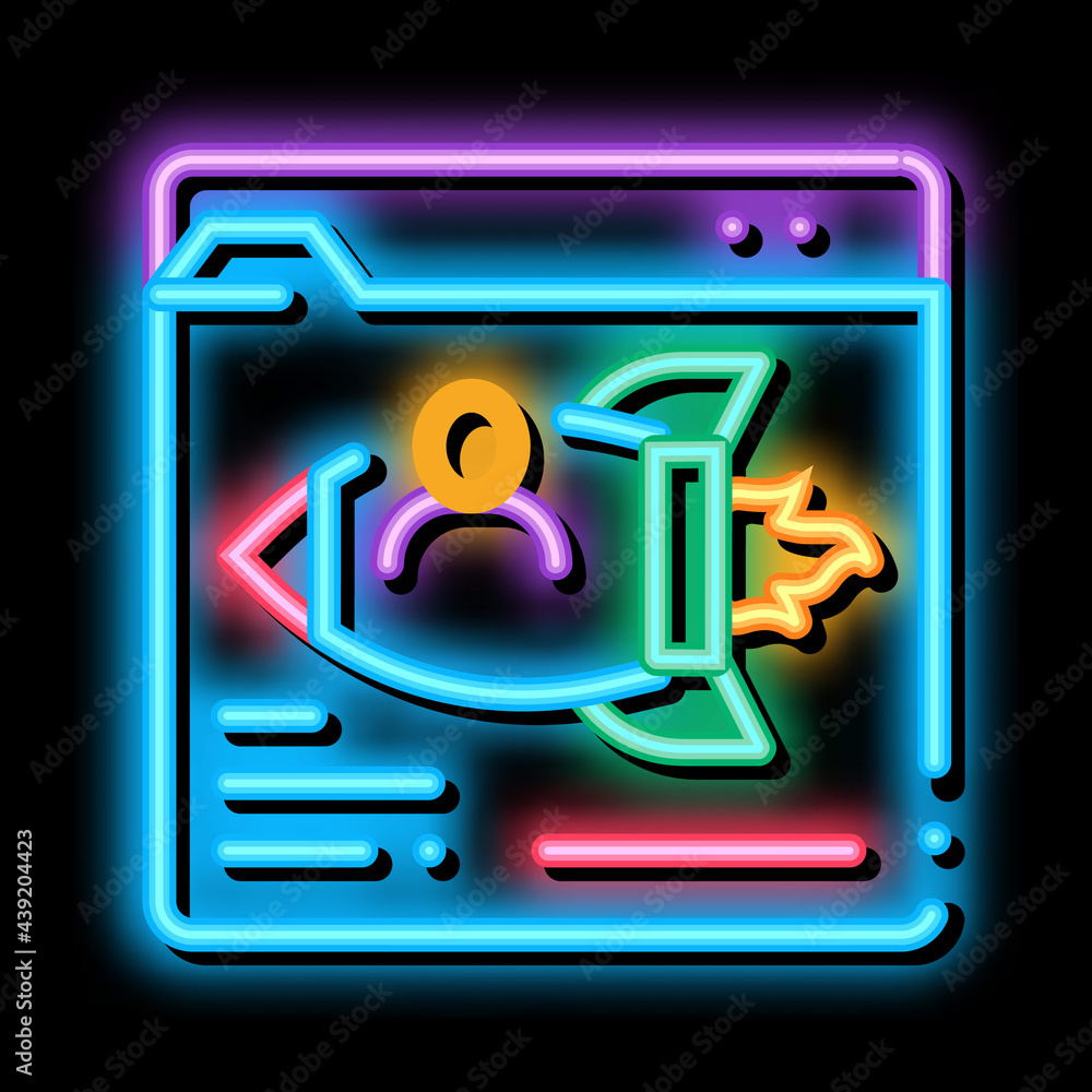 Poster web site find fast job neon light sign vector. glowing bright icon web site find fast job sign. tran