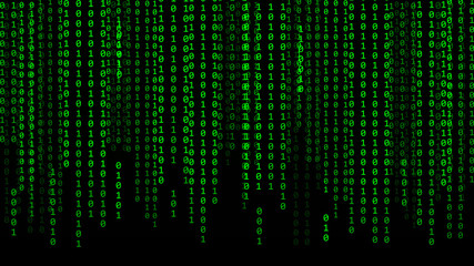 Digital background green matrix. Matrix background with digits 1.0. Binary computer code. Hacker coding concept. Vector illustration.