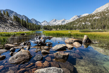 Mountains with lake, Little Lakes Valley (Gem Lakes), Sierra Nevada - Powered by Adobe