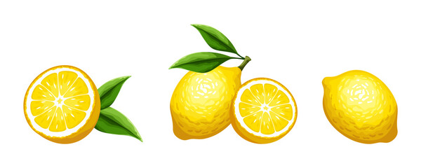 Vector set of citrus lemon fruit isolated on a white background. - obrazy, fototapety, plakaty