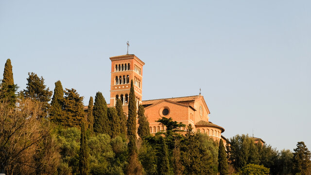 Rome, Piazza dei Cavalieri di Malta, Aventine hill. View of the Chiesa di Sant'Anselmo all'Aventino.