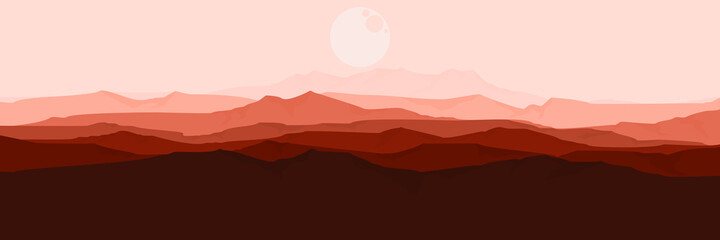 moonrise in mountains landscape vector illustration