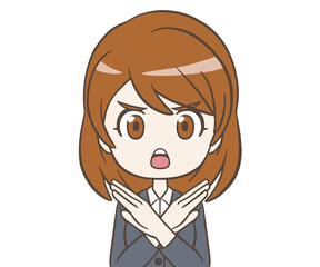 NGサインをつくるスーツの女性