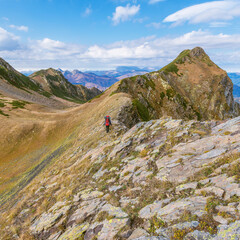 Fototapeta premium Lonely hiker in the mountains. Sochi.