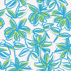 Blue Floral Brush strokes Seamless Pattern Background