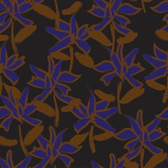 Blue Floral Brush strokes Seamless Pattern Background