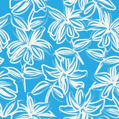 Fototapeta premium Blue Floral Brush strokes Seamless Pattern Background