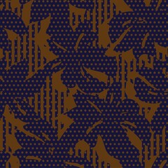 Brown Botanical Floral Seamless Pattern with striped Background