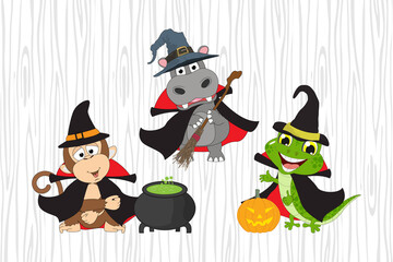 cute animal cartoon with halloween costumes