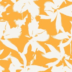 Orange Floral Brush strokes Seamless Pattern Background