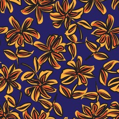 Orange Floral Brush strokes Seamless Pattern Background
