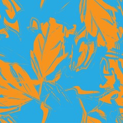 Orange Floral Brush strokes Seamless Pattern Background