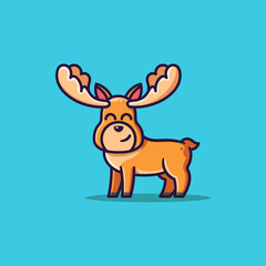 Cute deer with smiling expression vector illustration. Animal conceptual design idea. Flat cartoon style.