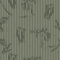 Green Botanical Floral Seamless Pattern with striped Background