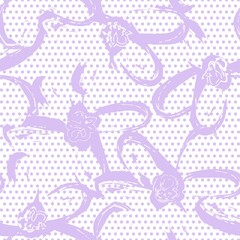 Purple Botanical Tropical Floral Seamless Pattern with dotted Background