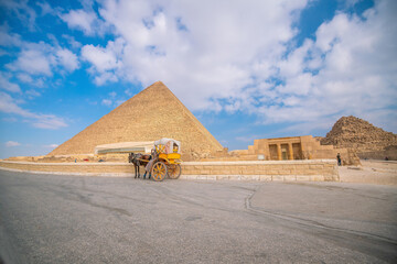 Landscape view of the Pyramids of Giza, Cairo Egypt