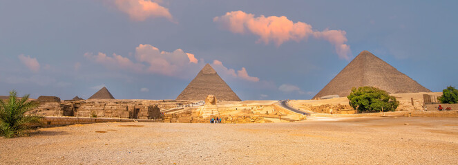 Landscape view of the Pyramids of Giza, Cairo Egypt