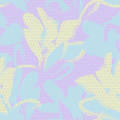 Fototapeta na wymiar Pastel Botanical Tropical Floral Seamless Pattern with dotted Background