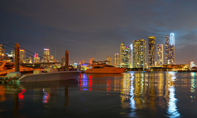 Miami city night skyline. Miami cityscape at night.