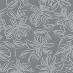 Black and White Floral Brush strokes Seamless Pattern Background