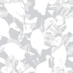 Black and White Floral Brush strokes Seamless Pattern Background