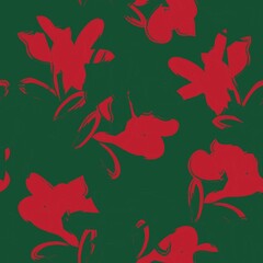 Christmas Floral Brush strokes Seamless Pattern Background