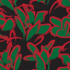 Christmas Floral Brush strokes Seamless Pattern Background