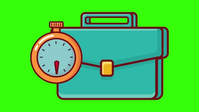 clock and bag for working schedule concept animation on the green screen background