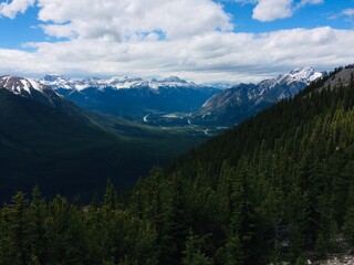 Fototapeta na wymiar Stunning views of Banff National Park from Sulfur mountain ridge