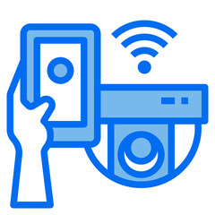 security camera blue line icon