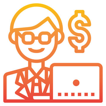 gradient businessman with dollar sign and laptop clip art preview