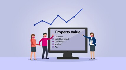 Businesswoman explaining property value to couple - Powered by Adobe