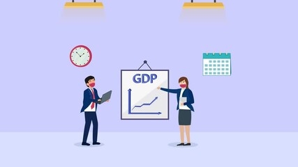 Businesswoman showing to her partner graph of GDP - Powered by Adobe