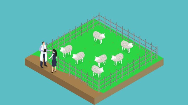 Businesswoman and veterinarian talking at farm