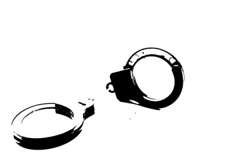 Handcuffs of the accused Black and white illustrations.